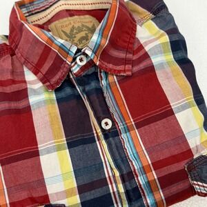 Red Camel Plaid  Mens L Roll Tab Sleeve Western‎